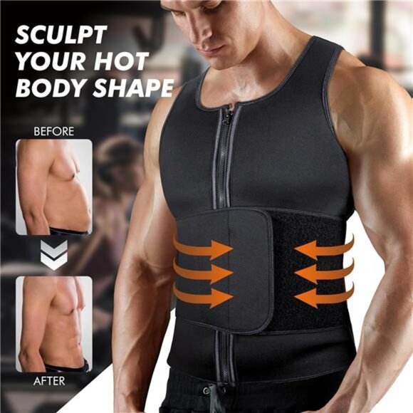 Sauna Vest Waist Trainer for Men - Mens Sauna Suit Double Sweat Belt Body Shaper - Picture 3 of 7